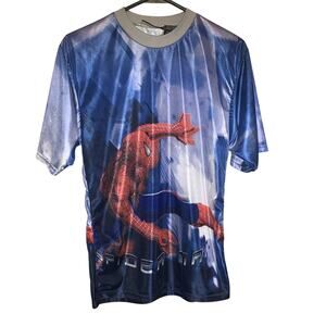 Vintage 2002 Marvel Sam Rami Spiderman Movie Promo All Over Print Shirt Size S